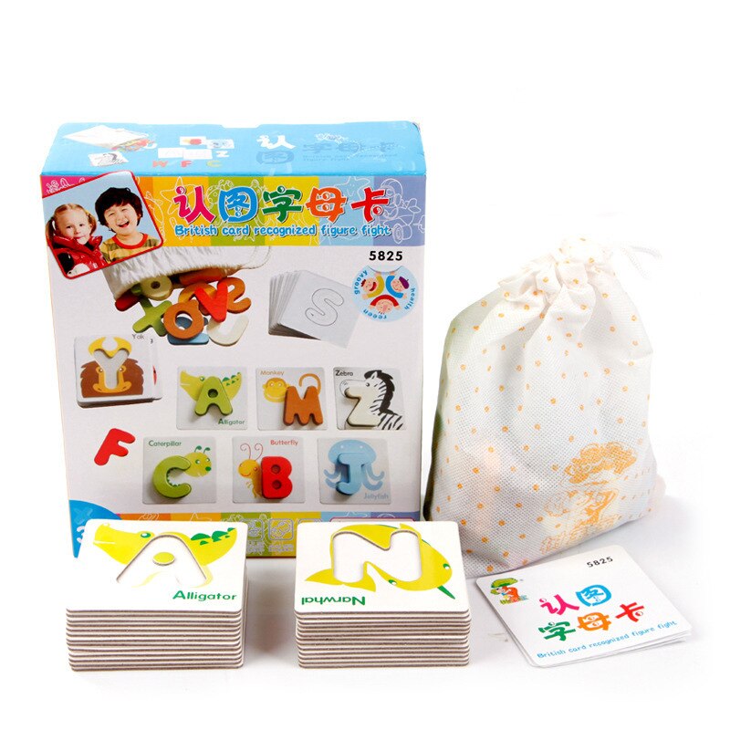 ingebed 26 brief cognitie kaart baby verlichting puzzel dier leuke vroeg leren leren Engels puzzel