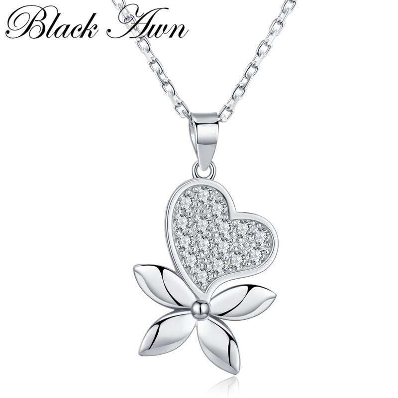BLACK AWN 925 Sterling Silver Jewelry Heart Necklaces Pendants Female Bijoux Lover's K043
