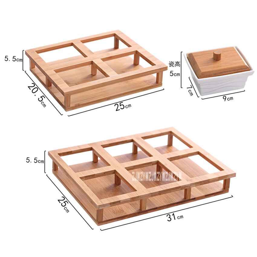TY6525 Compartment Storage Box Dried Fruit Plate Living Room Tables Ceramic Nuts Boxes Home Food Storage Tanks With Wood Cover