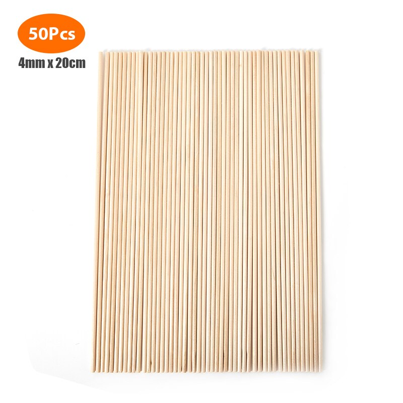 50Pcs Round Wooden Stick For Crafts Food Ice Lollies And Model Making Cake DIY: 4mmX20cm