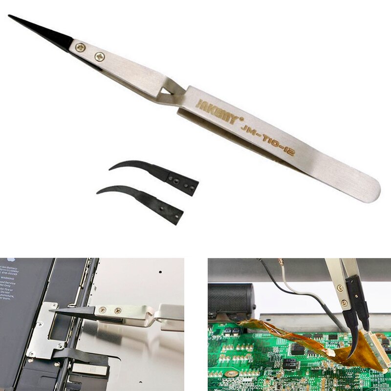 1 stuk roestvrijstalen elektronische pincet met lange punt, gebogen punt, telefoonreparatie, antistatische pincet, gereedschap, accessoire