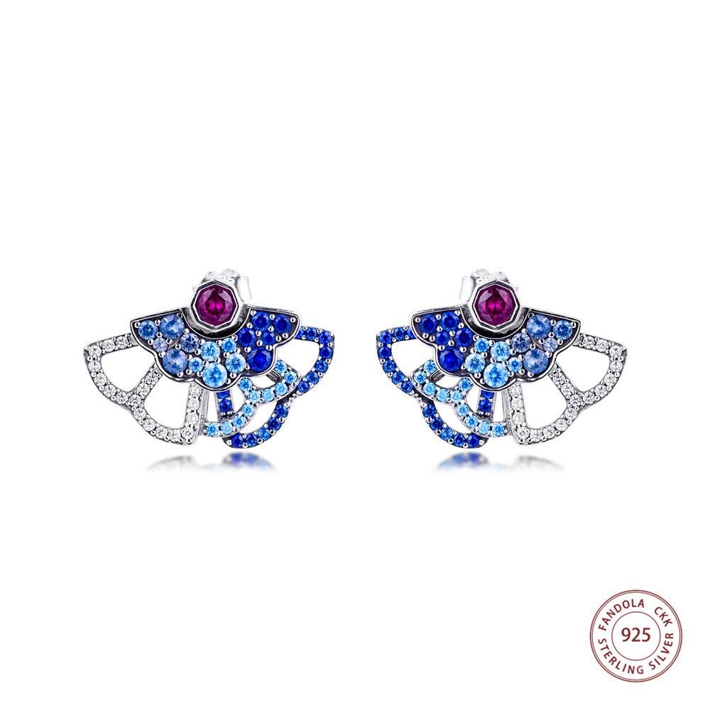 Bleu & rose Fan déclaration boucles d'oreilles pour les femmes 925 boucles d'oreilles en argent Sterling bijoux de oreille Brincos