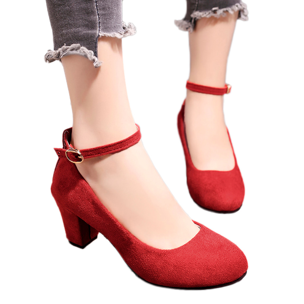 Zapatos de tacón alto con plataforma y hebilla en el tobillo para mujer, estilo punk, vintage, de otoño, en negro y rojo, talla grande , 18 de diciembre: Rd / 40