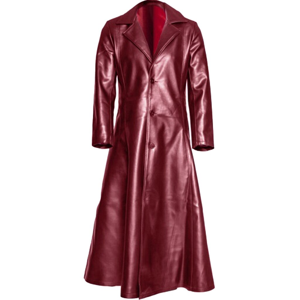 Pu Leather Coat Jacket Men Gothic Long Coat Short Faux Leather Jacket Turn-down Colla Soft Jacket Female S-5XL