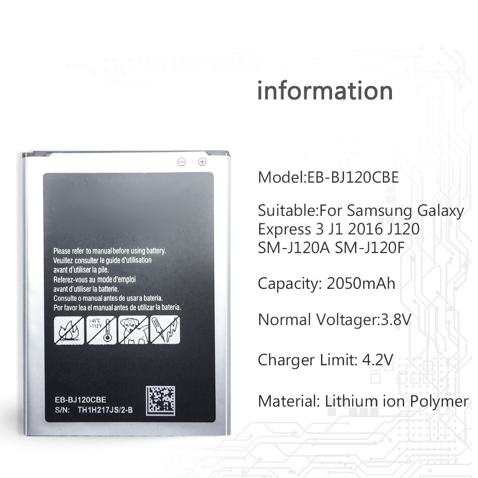 2050 Mah EB-BJ120CBE Batterij Voor Samsung Galaxy J1 Editie J1 Versie J120F Express 3 J120A J120T J120 SM-J120F Batterij