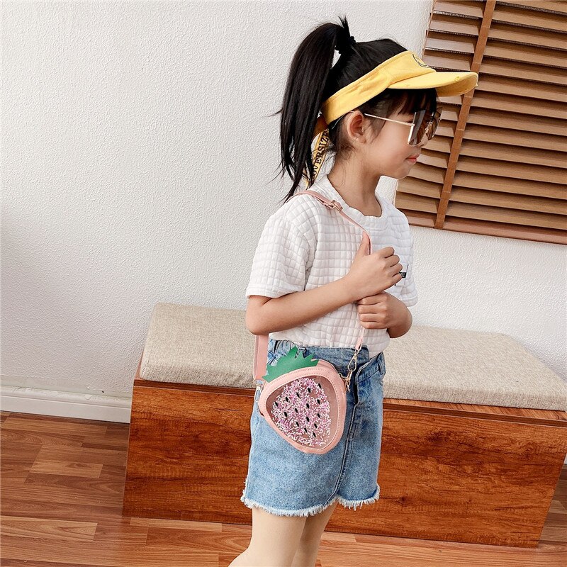 Sacs à bandoulière transparents à paillettes pour enfants, jolis sacs à main à fraises pour filles, Mini sac à épaule pour bébés, porte-monnaie