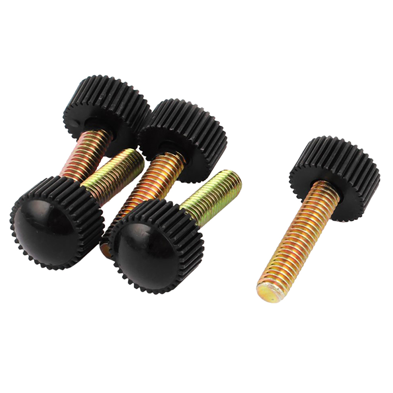 M6 x 25mm Round Head Screw On Straight Knurled Clamping Knob Grip 5pcs