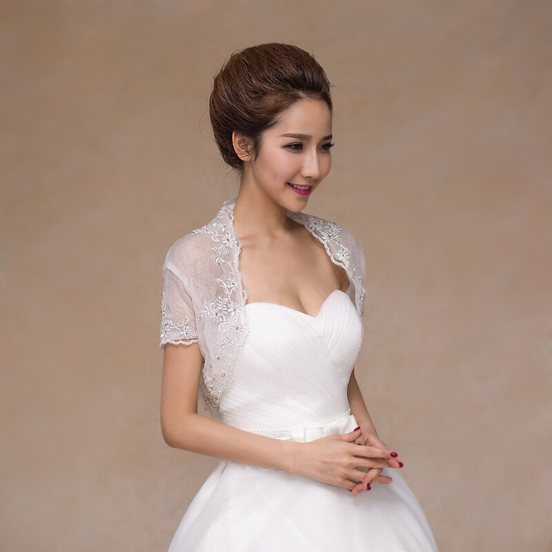 Lente Zomer Mode Bruids Jassen Ivory Bruiloft Jas Goedkope Lace Jas Sjaal Voor Avond Prom Dress