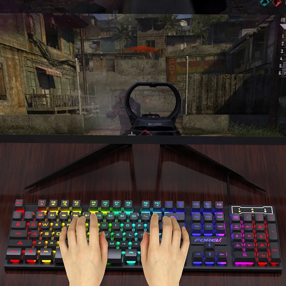 104-toetsen mechanisch toetsenbord met achtergrondverlichting Bedraad gamingtoetsenbord Waterdicht Lichtgevend toetsenbord en muisset voor gamer PC Laptop Kantoor