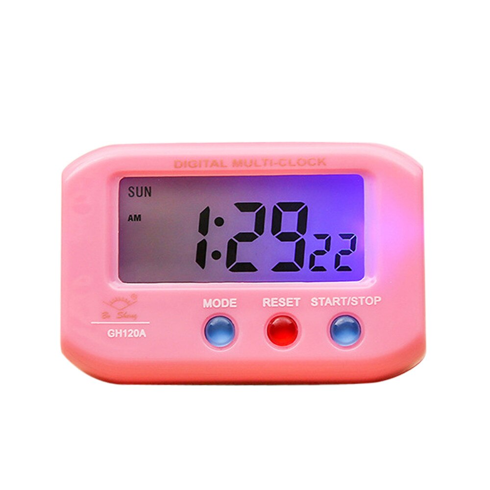 Portable Mini Digital Backlight LED Display Snooze Table Alarm Clock Snooze Calendar LED Changing Digital Alarm Clock Desk: Pink