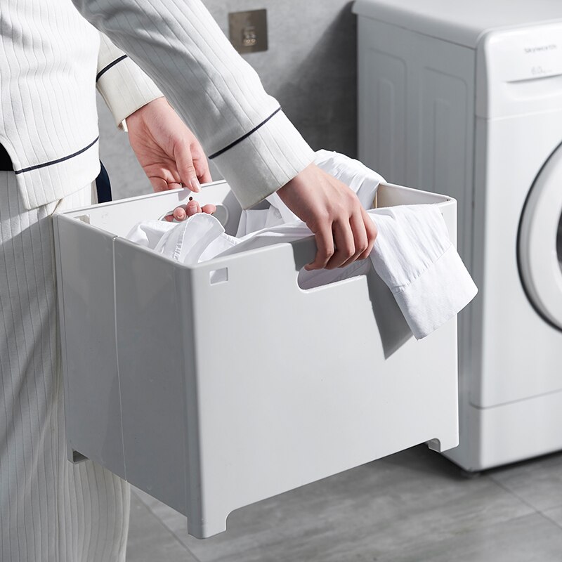 Wasmand, opvouwbare wasmand, multifunctionele opbergdoos, wit/grijs
