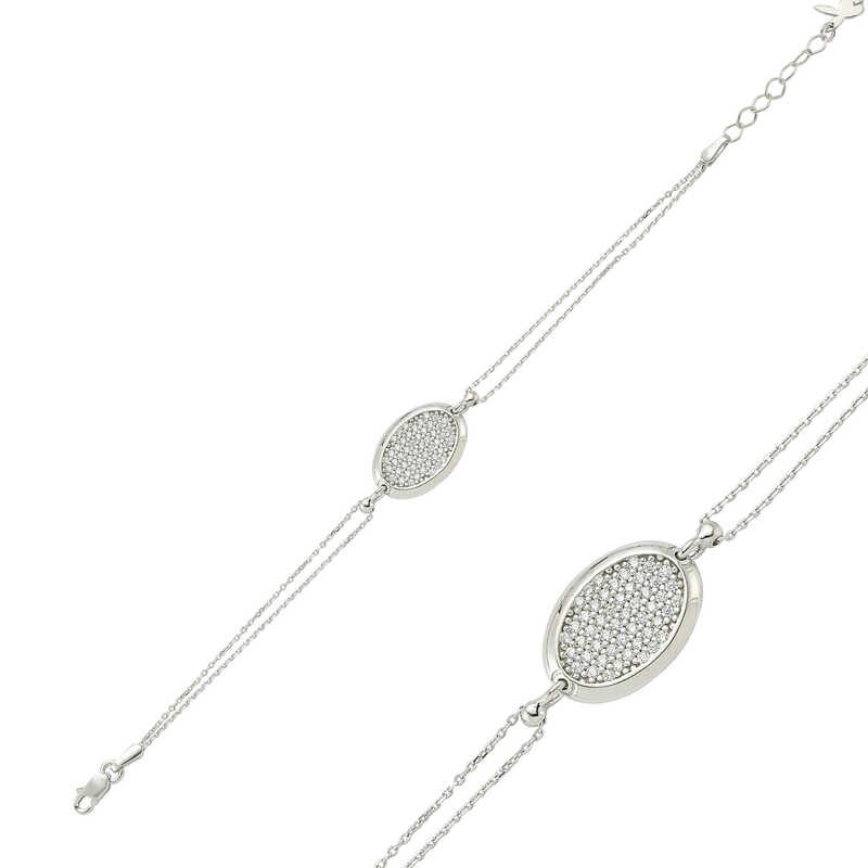 KUTAYDAN 925 Sterling Silber Oval Weiß Zirkonia Frauen Armband