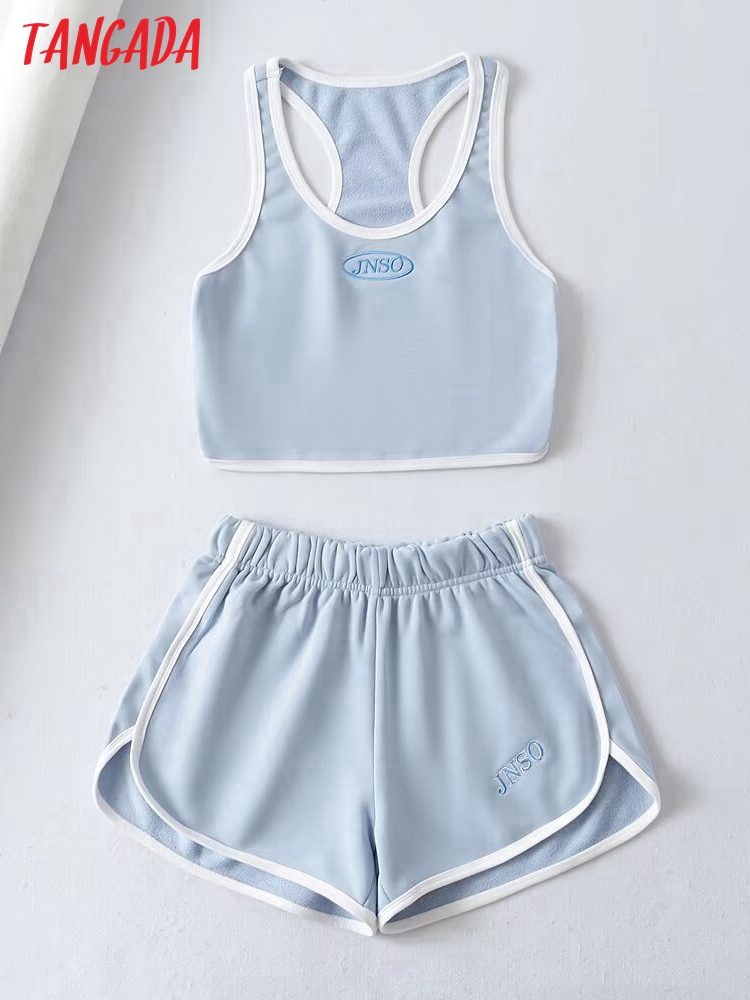 Tangada Tracksuits Two Piece Set White Tank and Shorts 2T83