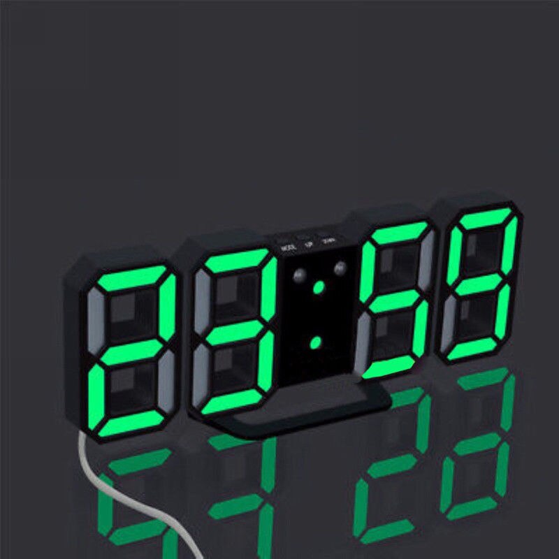 Horloge numérique moderne 3D mur LED, 24 ou 12 heures, alarme bureau heures, pour la maison, le salon ou le bureau, veilleuse: Black-Green