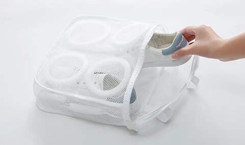 Lukningsmaskine sko vaskeposer skovasketaske vaskenet polyester tørring af tøjvask beskyttende med hængende løkker holdbare: Firkant