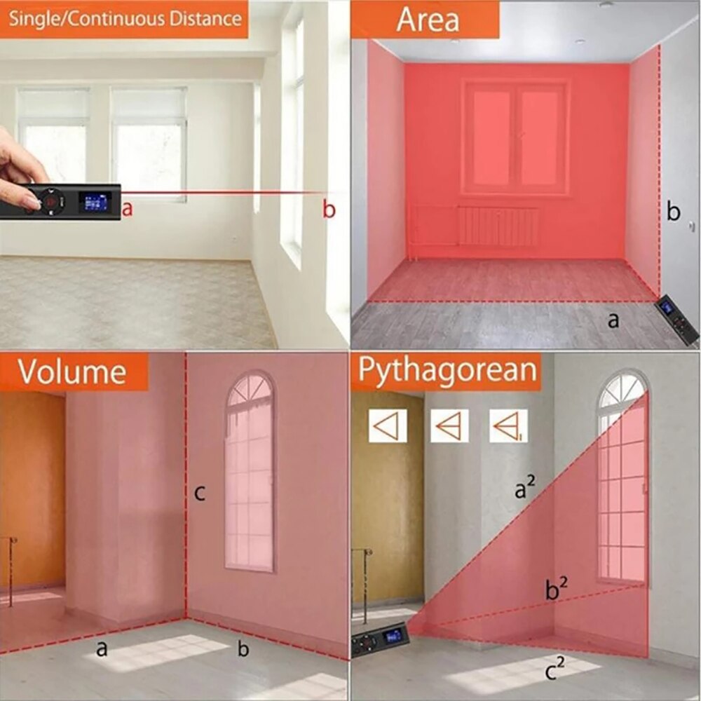 40M Digitale Afstandsmeter Mini Usb Oplaadbare Handheld Afstand Meter Indoor Bouw Veld Afstand Meting Tool