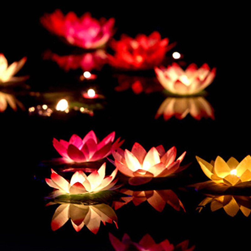 Flydende lotus lys pool udendørs have vand blomst led lampe lys elektronisk stearinlys lbshipping