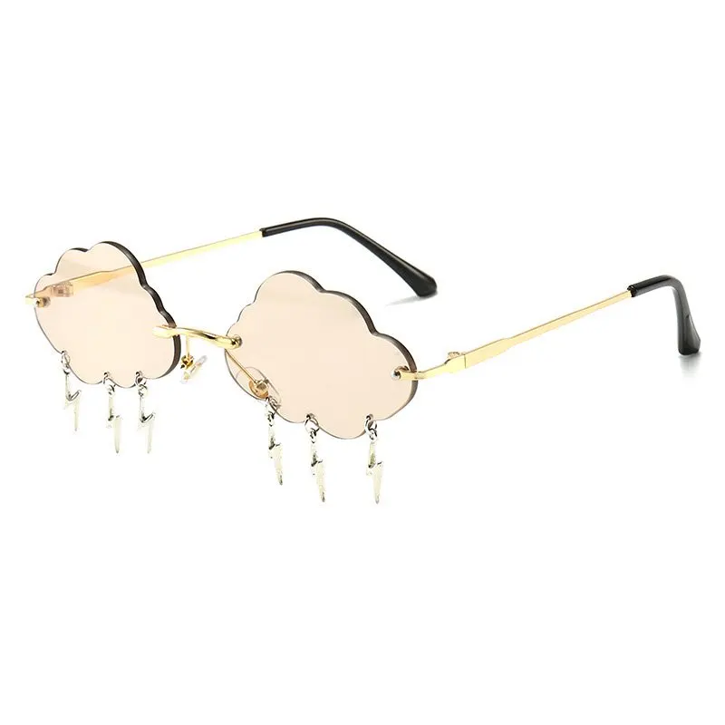 Mode Randloze Wolkvormige Zonnebril met Bliksem Hanger Y2K Dames Luxe Zonnebril Shades UV400 SG28