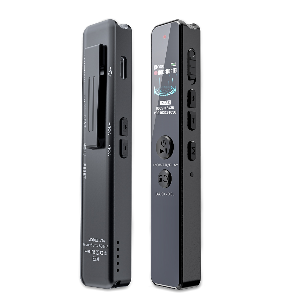 Vandlion V76 Mini Recorder Pen Terug Clip Ruisonderdrukking Draagbare Dictafoon Externe Luidspreker WAV 1536 kbps HiFi Audio-opname: Default Title