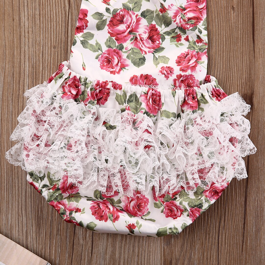 Hi Hi Baby Store 0-24M Newborn Baby Kids Girls Body Rose Flower Lace Jumpsuit Sleeveless Outfits Set