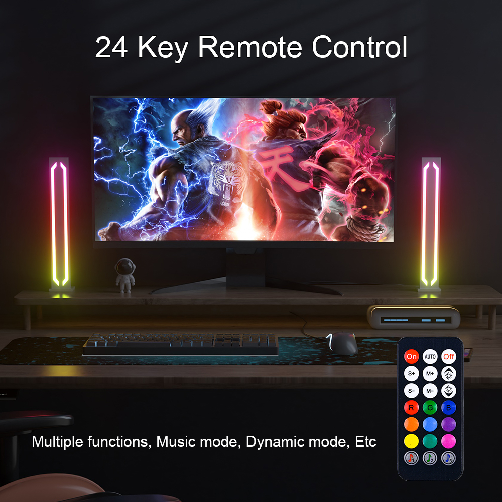 LED Schreibtisch Stehleuchte RGB Lichtleiste Nachtlicht schwarz sensorlose Musik Rhythmus Atmosphäbetreffend Licht Spiel TV Raum Dekoration Licht