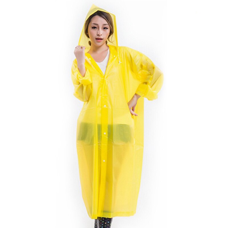 Moda donna a buon mercato giacca lunga semi trasparente impermeabile con cappuccio cappotto antipioggia EVA amichevole EVA trasparente sottile impermeabile donna: giallo