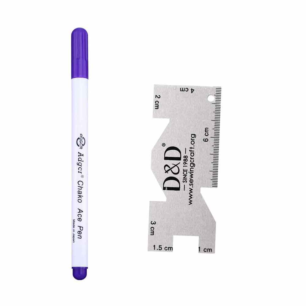 Disappearing Erasable Ink Fabric Marker Pen Water Erasable Pen&Sewing Measuring Gauge for Quilting Dressmaking Sewing Tool: Purple and Gauge