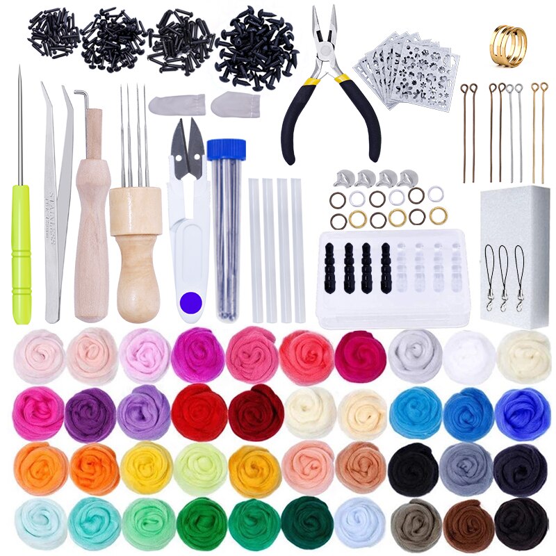 Nonvor Diy Naaldvilten Kit 40 Kleuren Wol Vilten Fiber Materialen Wolvilt Gereedschap Voor Gevilt Dier Maken Voor Beginners