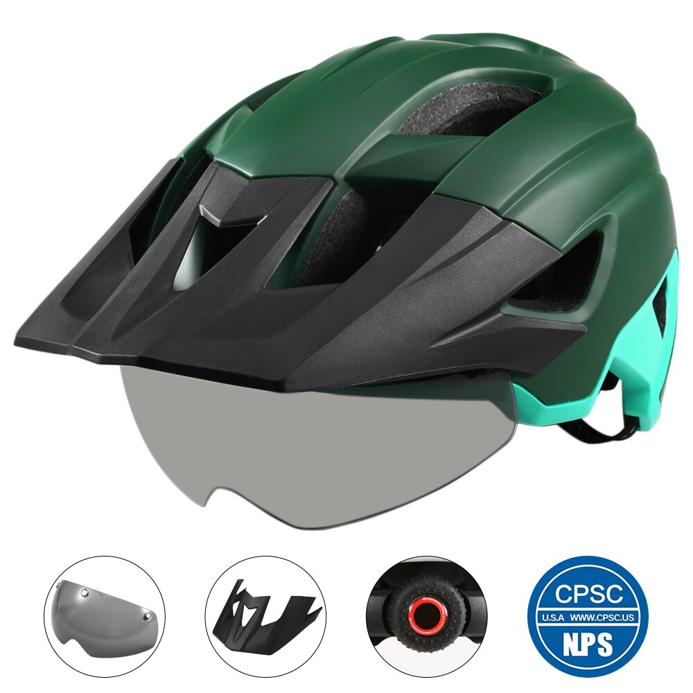 Mountain Bike Helmet with Detachable Visor Detachable Goggles Ultralight Adjustable MTB Cycling Bicycle Outdoor Safety Helmet