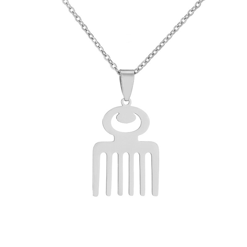 African Traditional Symbol Pendant Necklaces for Stainless Steel Gold/Steel Color Africa Adinkra Gye Nyame Ethnic Jewelry: Steel C / 45cm
