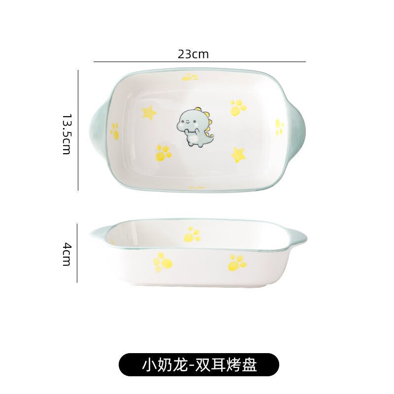 Plate Sets baked rice baking tray ceramic baking tray salad tray net red dish tableware oven tray cartoon cute baking: C