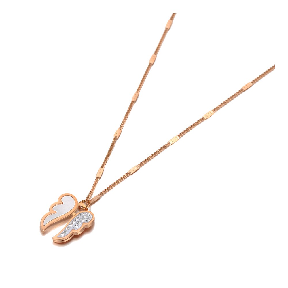 Lokaer Bohemen Shell & Kristal Dubbele Vleugels Charm Hanger Kettingen Voor Vrouwen Trendy Rvs Ketting N20171: Default Title