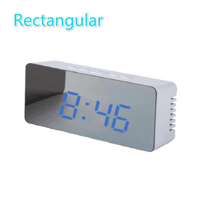 LED Mirror Alarm Clock Digital Snooze Alarm Clock Wake Up Light Electronic Time Temperature Display Home Decoration Clock: white shell blue