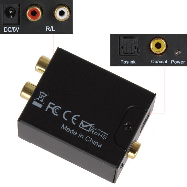 Digital Optical Toslink SPDIF Coax To Analog RCA Audio Converter Adapter