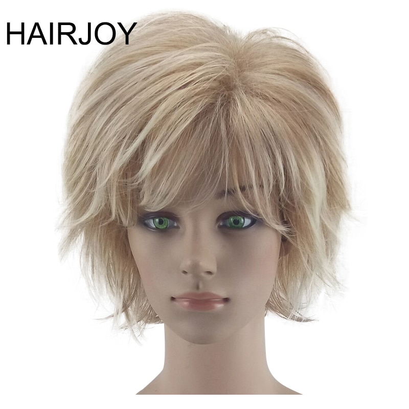 Hairjoy witte vrouwen synthetische haarpruiken blonde korte krullende pruik hittebestendig kapsel 2 kleuren beschikbaar