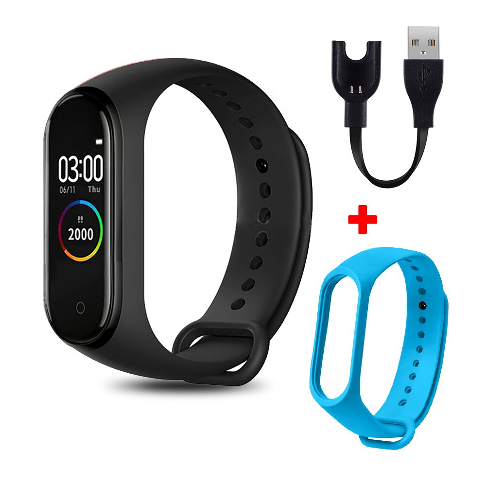 M4 Smart Wristband Waterproof Blood Pressure Heart Rate Monitor FitnessTracker Smart Bracelet M4 Band Watch Sport Pedometer: black N blue