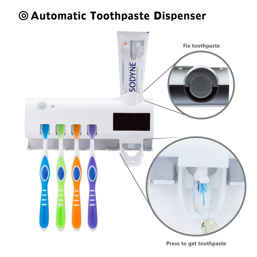 Solar Power Uv Desinfectie Tandenborstelhouder Wall Mount Automatische Tandpasta Dispenser Zgood