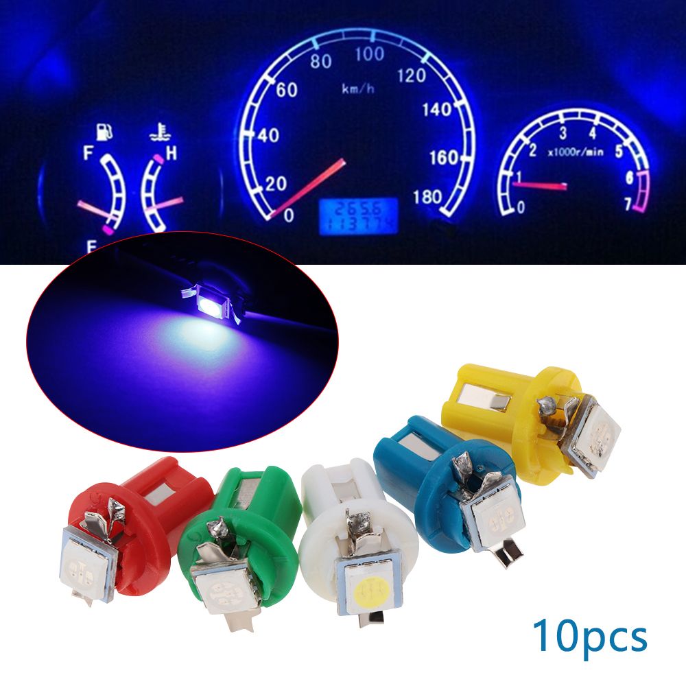 10 stk. ledet lys bilmåler hastighed dash pære instrumentbræt instrument lys kile indvendig lampe  b8.5d 509t b8.5 5050 led 1 smd  t5 lampe