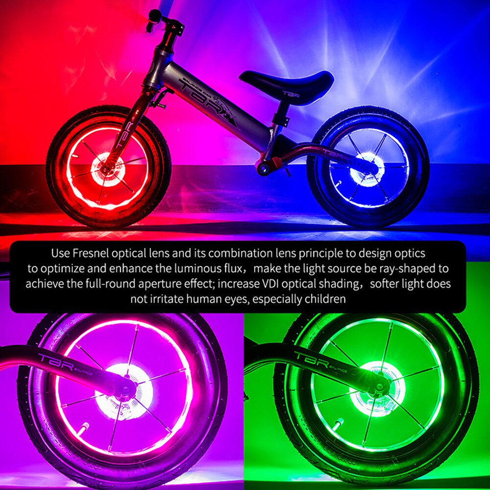 Førte cykelhjul lys cykel front hale nav talte en lampe med 7 farver 18 tilstande genopladelige børn balance cykel lys