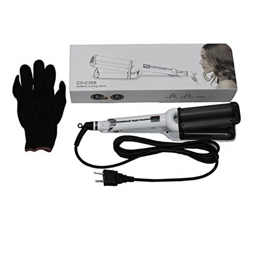 Hair Curler 32Mm Deep Wave Hair Curling Irons Ceramic Triple Barrel Wave Curlers Big Corrugated Deep Hair Curler: White / AU