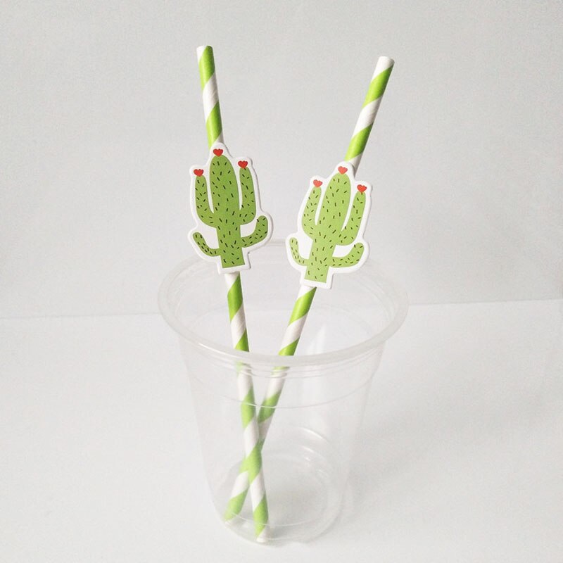 10pcs/lot Cactus Drinking Paper Straws Hawaiian Birthday Party Decor Summer Tropical Drink Supplies Cocktail Paper Straws: Green