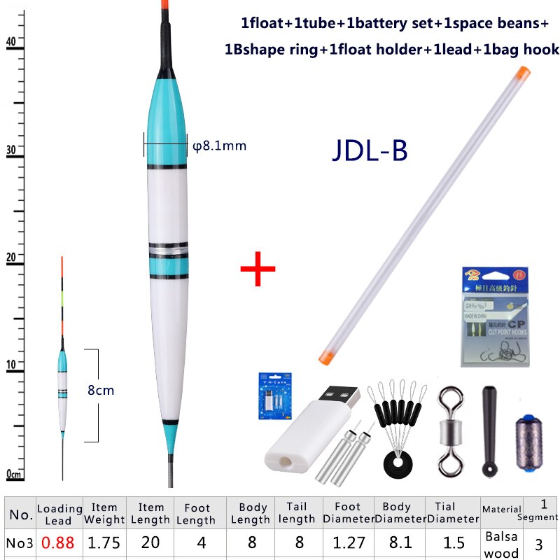 1 stück Elektrische Angeln Schwimmt + Akku einstellen + Raum Bohnen + schweben Halfter + Angeln Haken Nacht leucht Balsaholz Schwimmt: JDL-B 1Stück n Geschenke