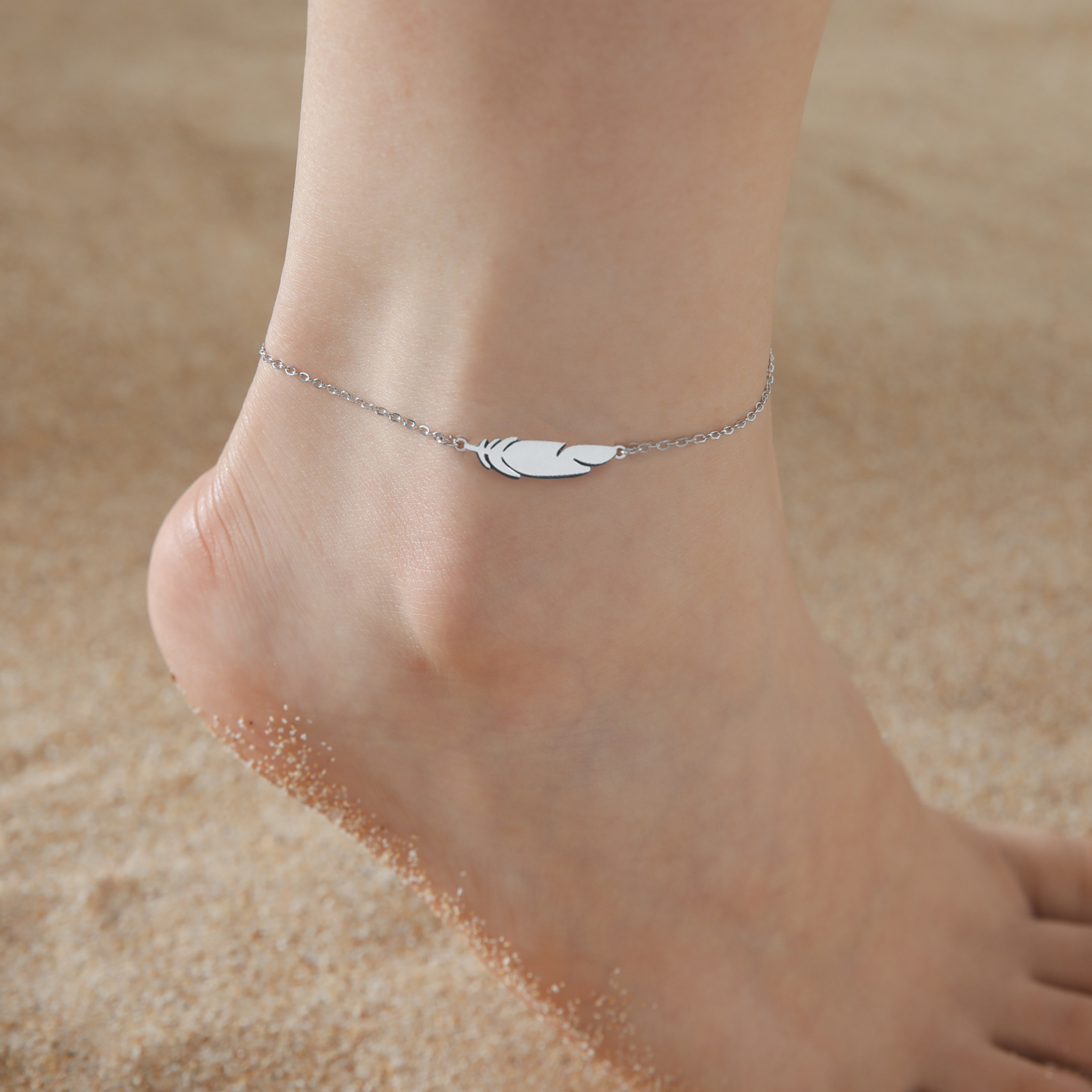 Skyrim marche chat cheville Bracelet femmes en acier inoxydable Simple cheville coréenne été plage pied accessoires: Zinc bleu plaqué