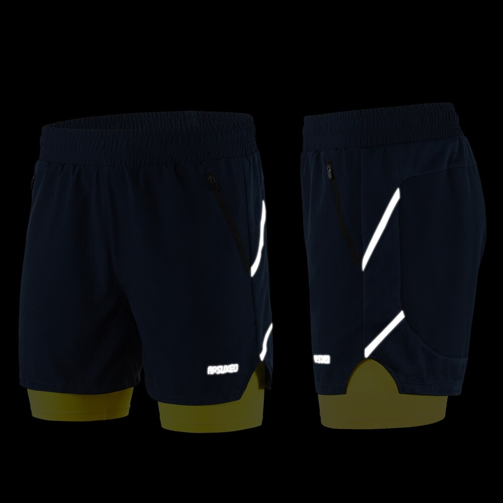 Arsuxeo Heren Running Shorts 2 In 1 Quick Dry Ademende Actieve Training Oefening Joggen Sport Gym Shorts Met Rits pocket
