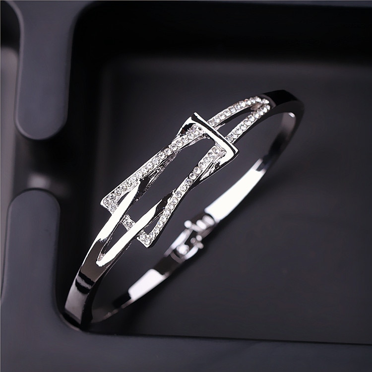 Geometric Crystal Bracelet Bangles For Women Gold Silver Color Cuff Bracelet Jewelry Fine Arm Bracelets