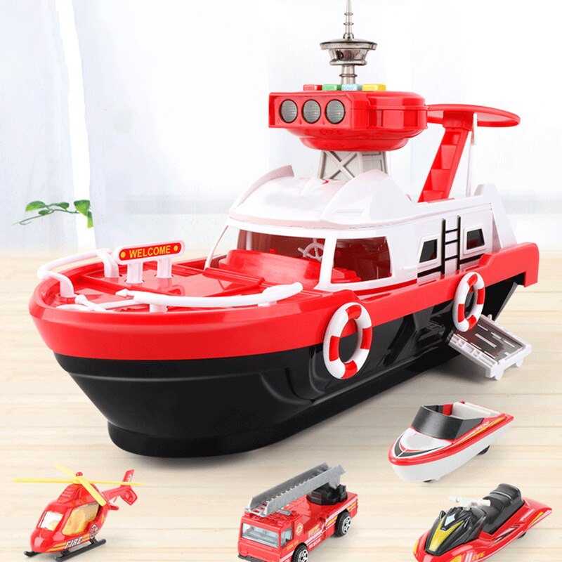 Marine Rescue Fire Boat Kids Toys Simulation Track Inertia Boat Music Track Crash Toy Boat Ship Model Non-Remote Toy: Red