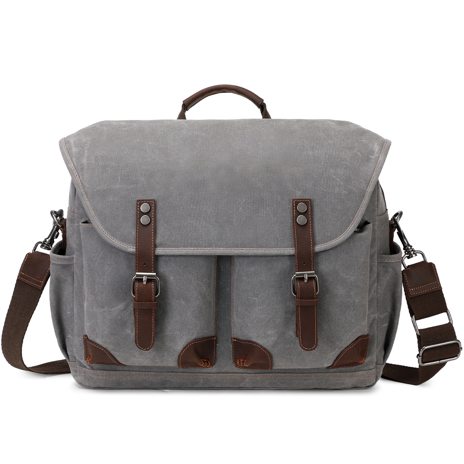 Men's Laptop Messenger Bag, 17 Inch Laptop Backpack Vintage Leather Slung Bag: GRAY