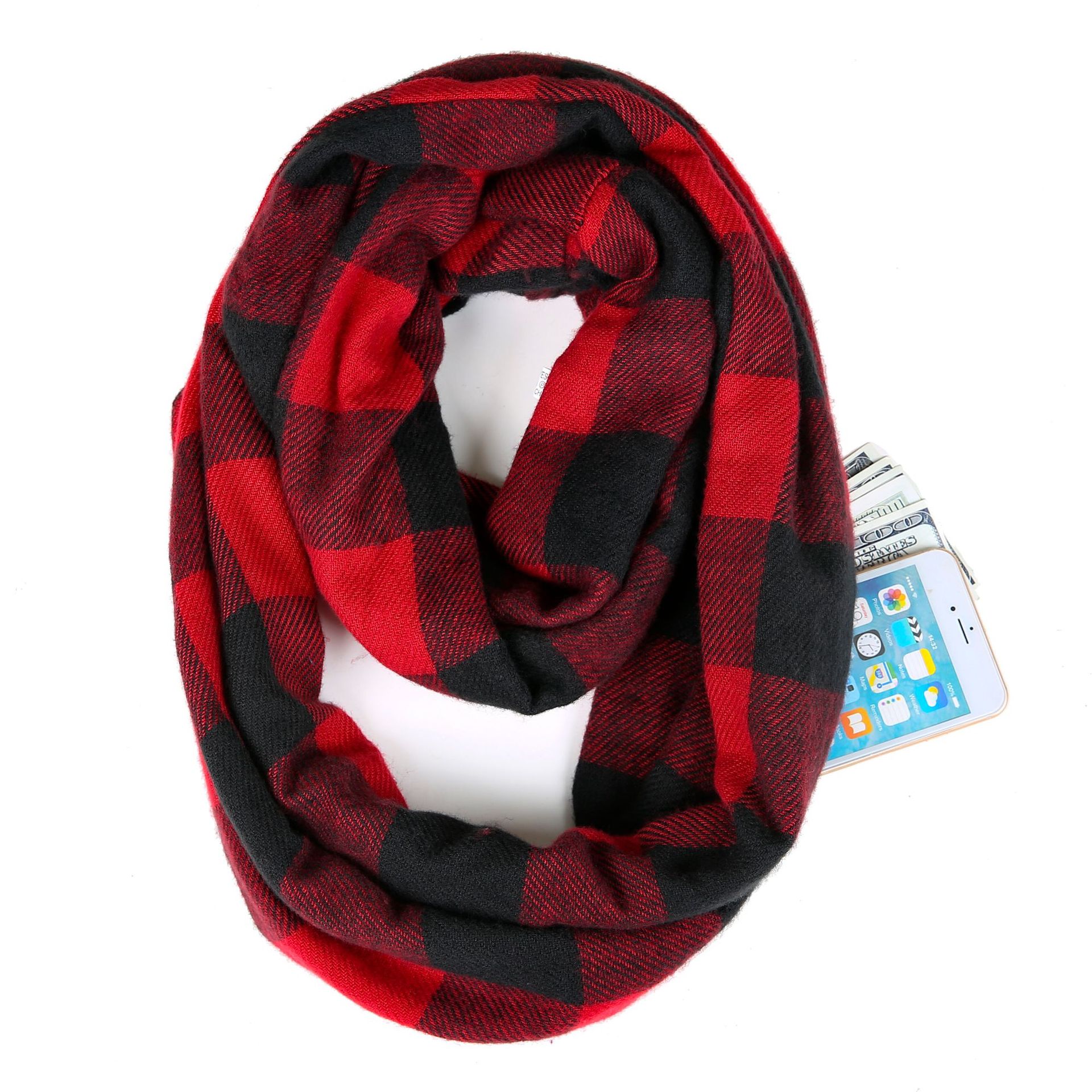 Infinity ruudullinen huivi talvi lämmin piilovetoketju tasku huivit naisten kashmir snood naisen kaulanlämmitin matka sormus huivit: 13