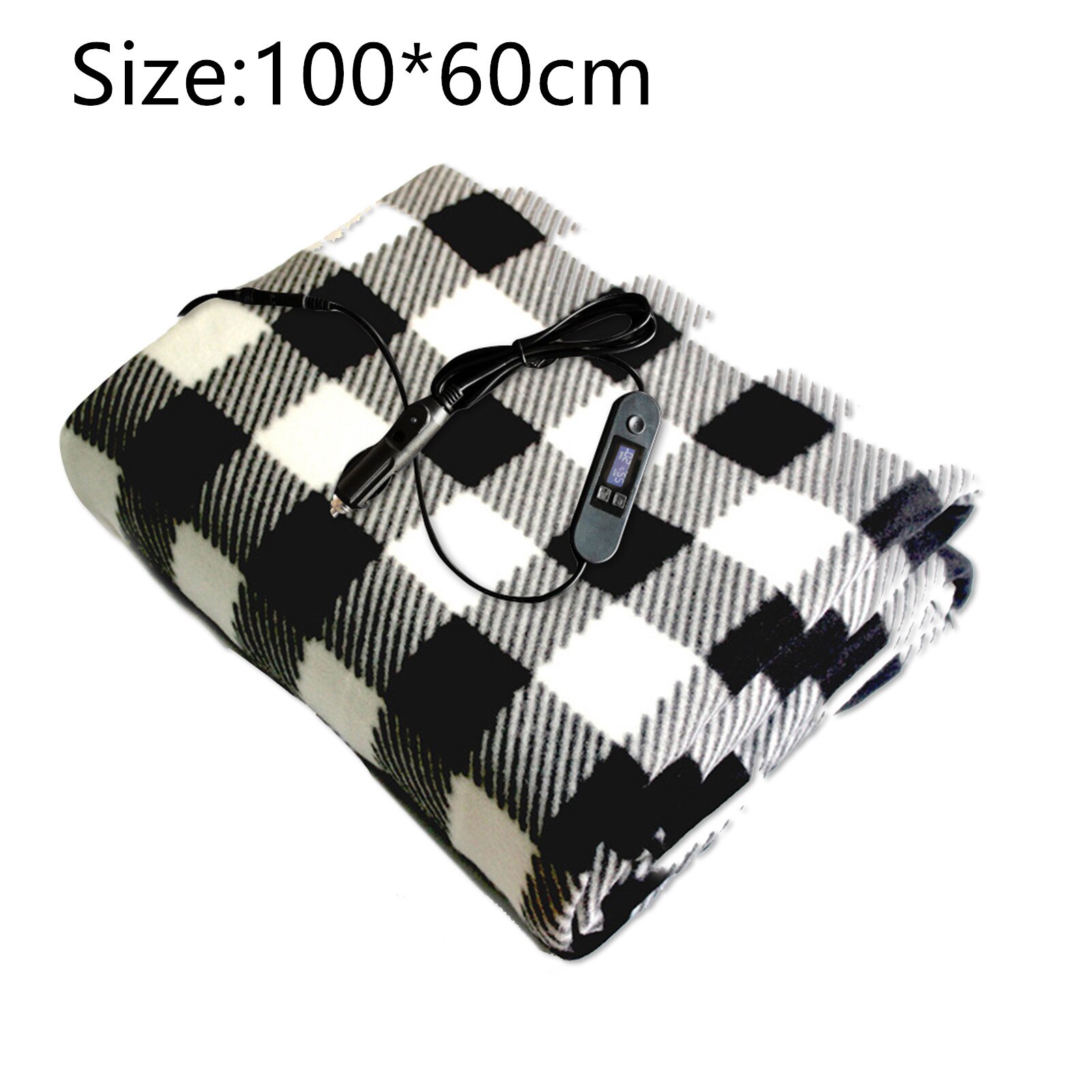 12V Electric Brushed Fleece Car Heated Blanket 4 4 Levels Temperature Adjustment Timing Heater Warmer With LCD Screen Display: Black  100x 60cm