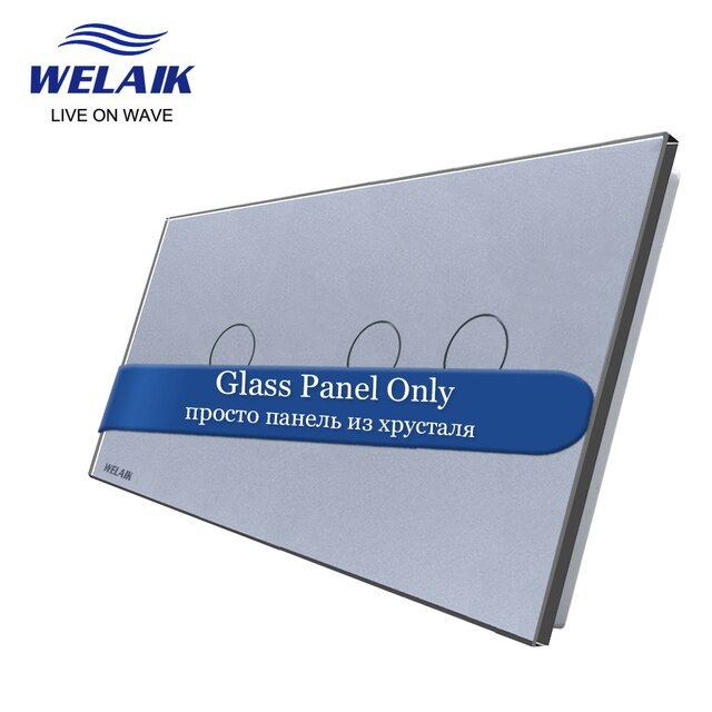 Welaik Eu 2Frame 151*80Mm 1Gang Led Licht Muur Touch Switch White Crystal Gehard Glas Panel alleen Diy Onderdelen A2911W1: 1-2 Gray